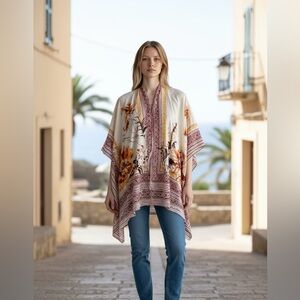 Vince Camuto Floral Wrap in Cream and Orange‎ kimono one size arm holes